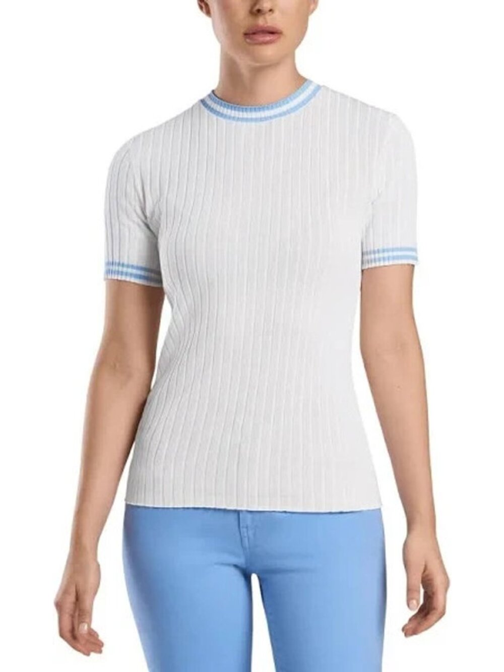 G/FORE Ribbed Everyday Crew Sweater Top Size Small Womens Golf White Blue NEW